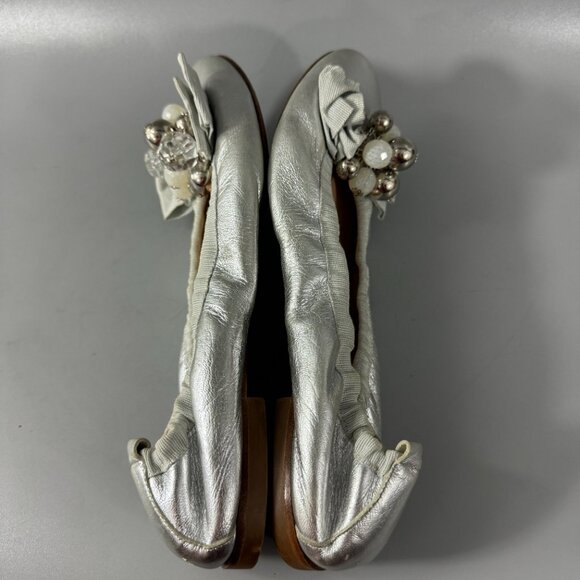 Milly Made in Italy Silver Metallic Leather Ballet Flats, Size 39.5 - Picture 8 of 15